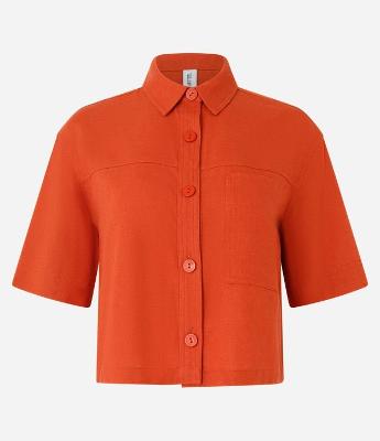 Camisa Curta em Viscose e Linho com Bolsos