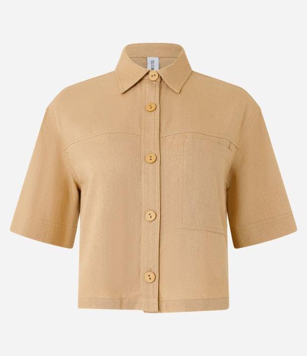 Camisa Curta em Viscose e Linho com Bolsos - 1