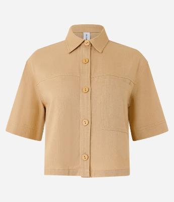 Camisa Curta em Viscose e Linho com Bolsos