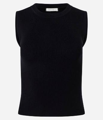Blusa Sem Manga em Tricô Canelado com Gola Redonda