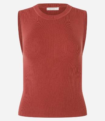 Blusa Sem Manga em Tricô Canelado com Gola Redonda