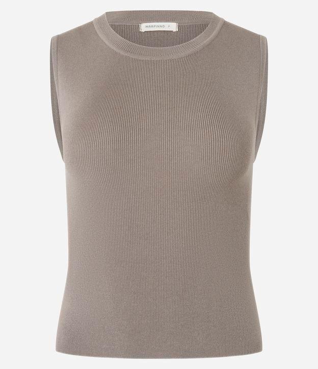 Blusa Sem Manga em Tricô Canelado com Gola Redonda - 1
