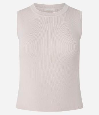 Blusa Sem Manga em Tricô Canelado com Gola Redonda