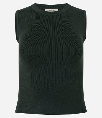 Blusa Sem Manga em Tricô Canelado com Gola Redonda
