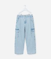 Calça Baggy Infantil Jeans com Bolso Cargo - Tam 7 a 14 Anos - 1