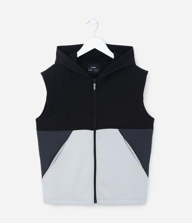 Colete Infantil em Moletom com Capuz e Bolsos em Bloco de Cores - Tam 5 a 14 Anos - 1