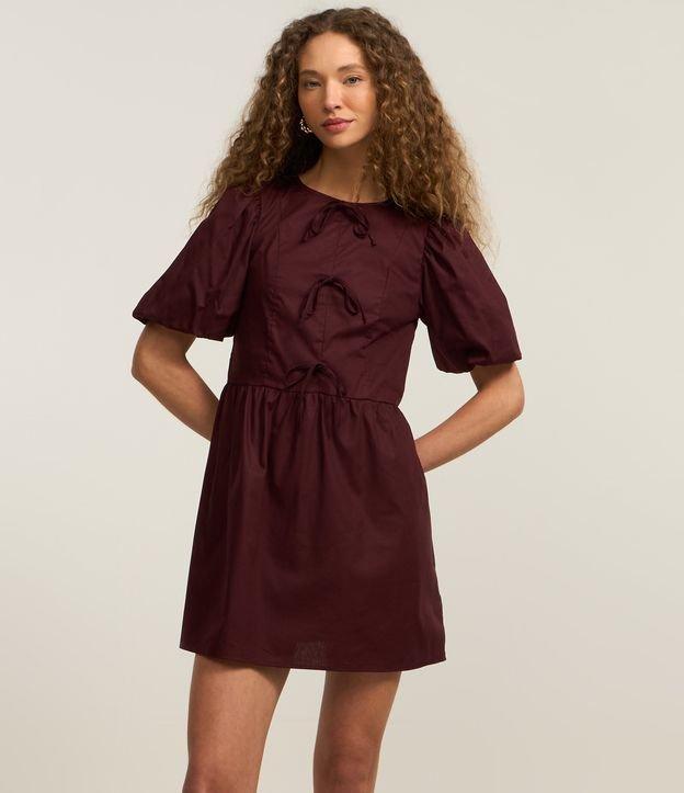 Vestido em Tricoline com Mangas Bufantes e Lacinhos - 2