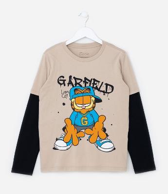 Camiseta Infantil com Estampa Garfield - Tam 5 a 14 Anos