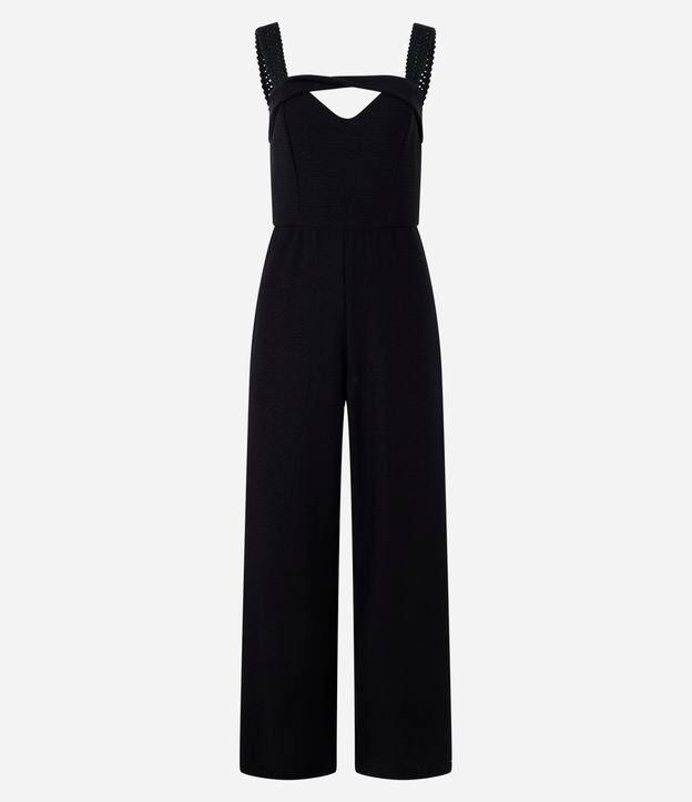 Macacão Pantalona Texturizado com Alça Diferenciada - 1