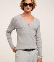 Suéter em Algodão com Gola em V Zíper e Manga Raglan - 2