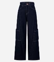 Calça Wide em Jeans com Recorte Transpassado e Bolso Cargo - 1