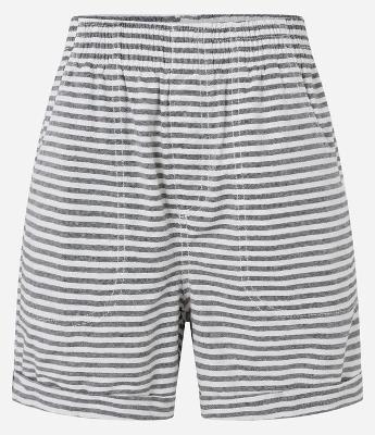 Short Runner em Sarja com Listras em Fio Tinto e Barra Dobrada