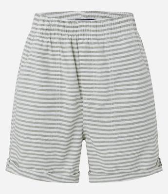 Short Runner em Sarja com Listras em Fio Tinto e Barra Dobrada