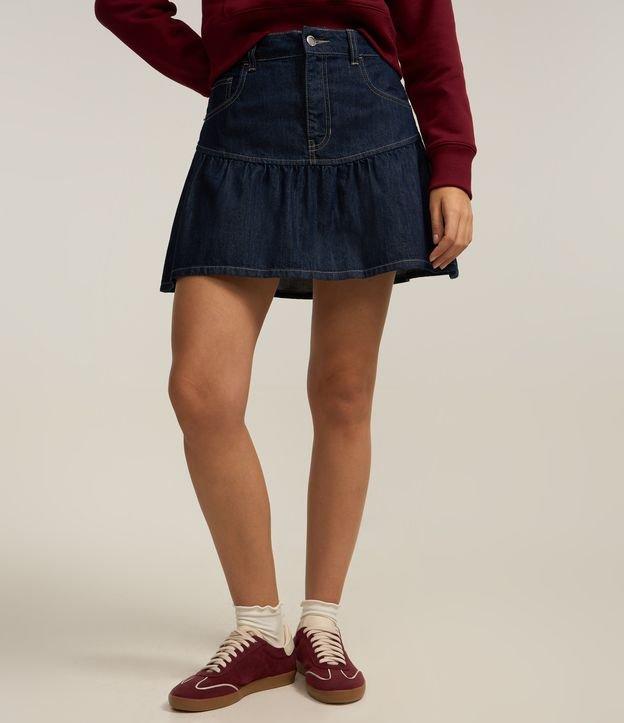 Saia Curta em Jeans com Babados na Barra - 2