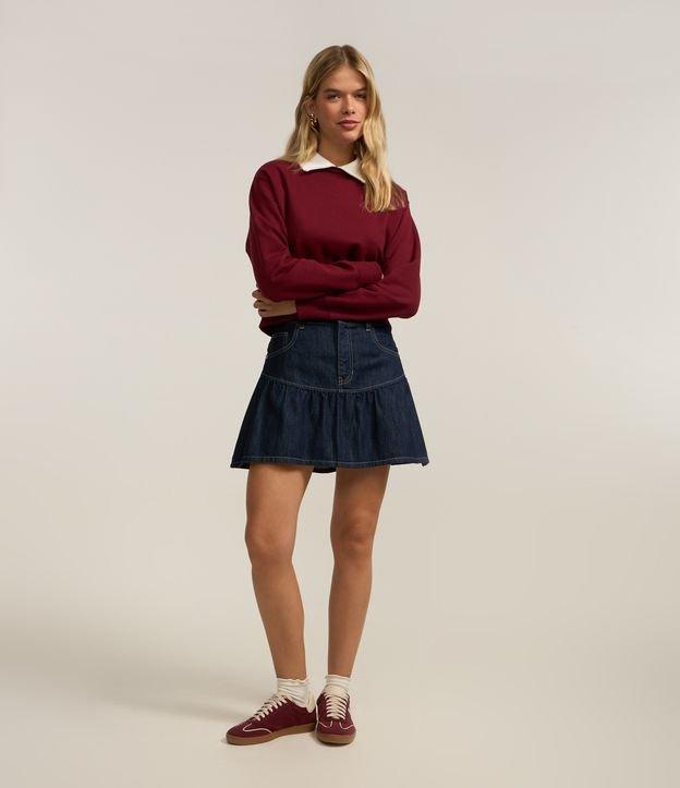 Saia Curta em Jeans com Babados na Barra - 3