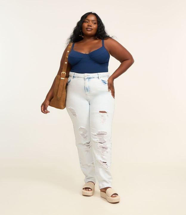 Calça Reta em Jeans com Rasgos na Perna Curve & Plus Size - 3