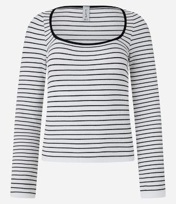 Blusa Texturizada e Listrada em Seamless com Fenda no Punho