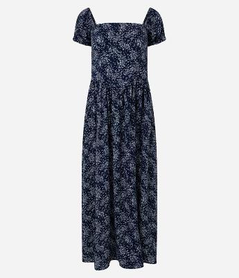 Vestido Midi em Viscose com Lastex e Estampa Floral Liberty