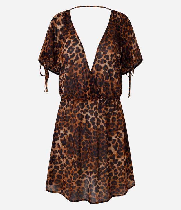 Saída de Praia Vestido Curto em Crepe com Estampa Onça - 1