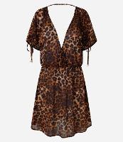 Saída de Praia Vestido Curto em Crepe com Estampa Onça - 1