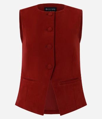 Colete Boho Alongado em Suede com Detalhe V na Barra