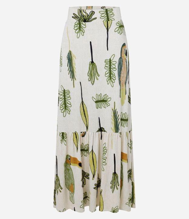 Saia New Midi em Viscose com Estampa Folhagem e Pássaro - 1