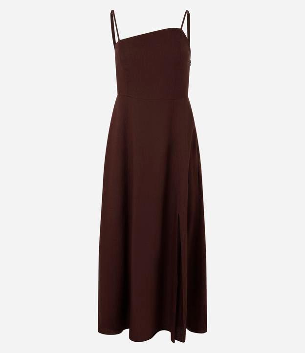Vestido Longo em Viscose e Linho com Decote Assimétrico e Fenda Lateral - 1