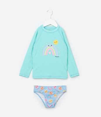 Conjunto Infantil com Proteção UV e Estampa Arco-Íris - Tam 1 a 4 Anos