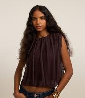 Blusa Balonê Cropped em Tule com Gola Redonda - 2