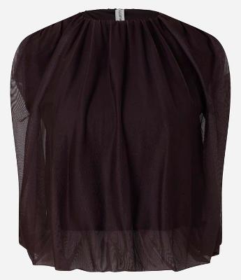 Blusa Balonê Cropped em Tule com Gola Redonda