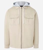 Jaqueta Trucker em Sarja com Capuz Moletom e Bolso Cargo - 1