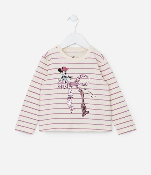 Camiseta Infantil com Estampa de Listras e Minnie - Tam 2 a 6 Anos - 1
