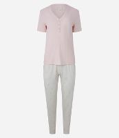 Pijama Longo em Ribana com Estampa de Poá e Gola V - 1