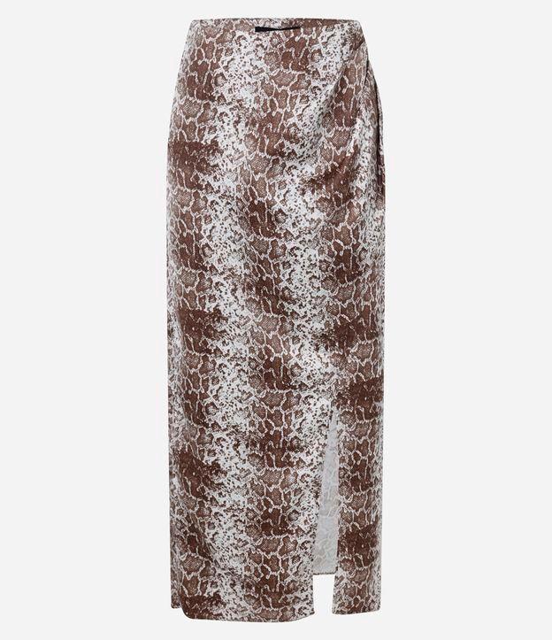 Saia Midi Acetinada com Estampa Animal Print Cobra - 1