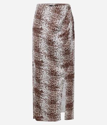 Saia Midi Acetinada com Estampa Animal Print Cobra