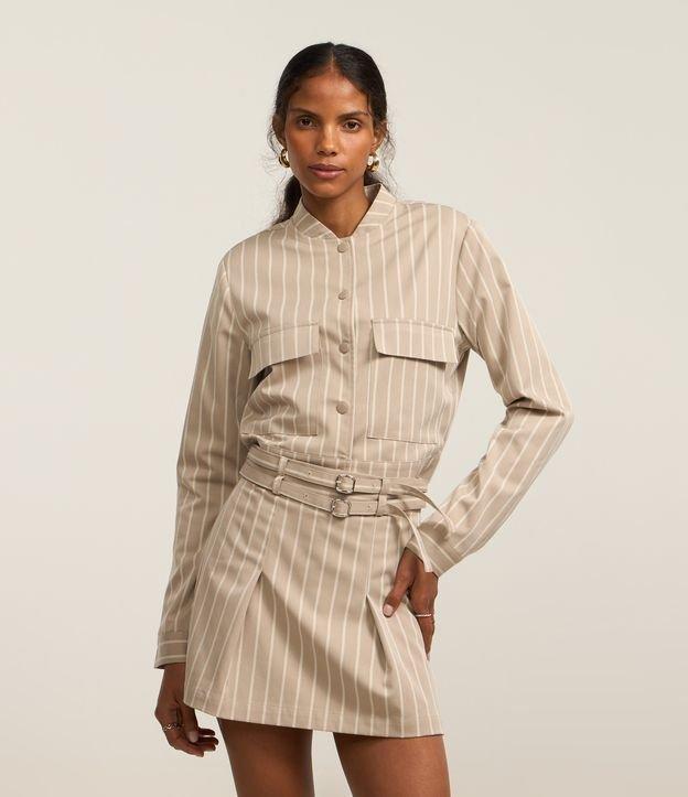 Jaqueta Bomber em Alfaiataria com Listras e Botões - 2