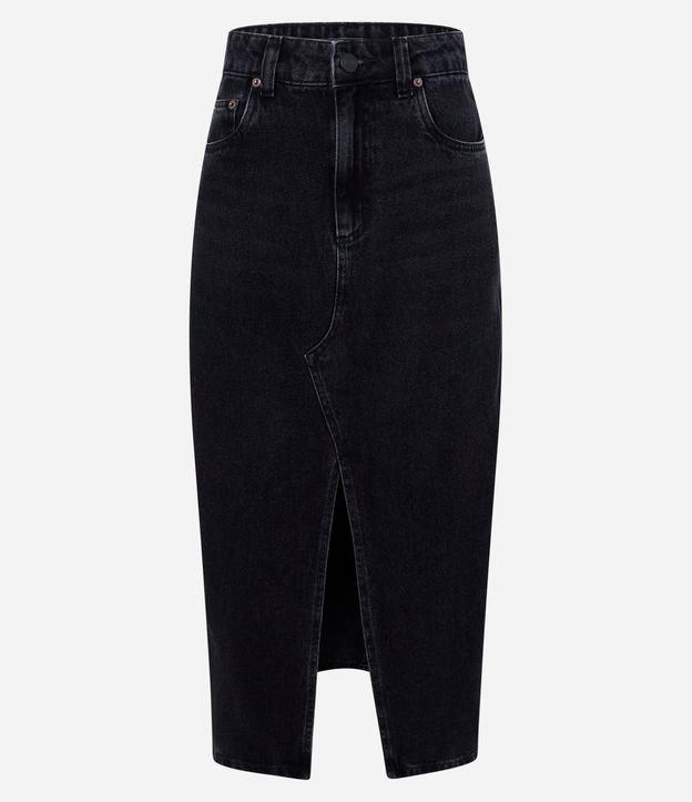 Saia New Midi em Jeans com Fenda Frontal - 1
