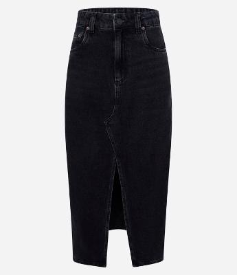 Saia New Midi em Jeans com Fenda Frontal