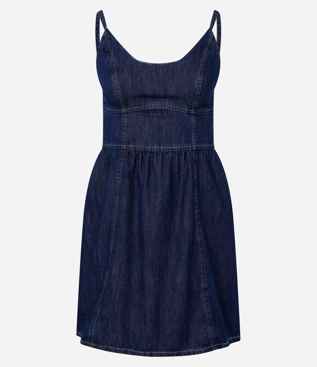 Vestido Curto em Jeans com Alcinha e Recorte no Busto - 1