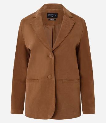 Blazer Oversized em Suede com Abotoamento Duplo