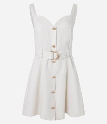 Vestido Curto em Viscolinho com Decote Coração e Cinto
