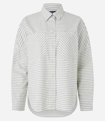 Camisa Alongada em Jeans com Listras Variadas e Bolsos