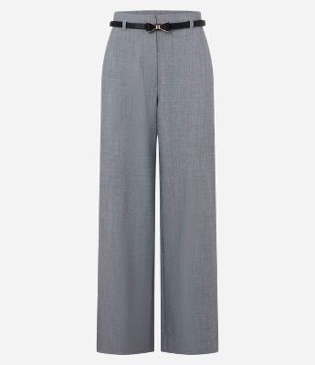 Calça Wide Leg Alfaitada com Cinto Estreito de Fivela Laço