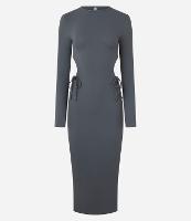 Vestido New Midi em Ribana com Aberturas Laterais com Amarração - 1