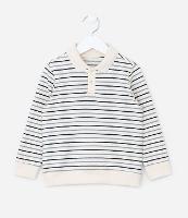 Camiseta Infantil em Moletom com Gola Polo e Listras Fio Tinto - Tam 1 a 5 Anos - 1