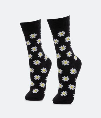 Meia Cano Alto em Algodão com Estampa de Margaridas