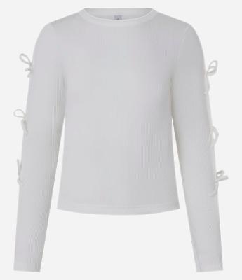 Blusa Canelada em Ribana com Lacinhos nas Mangas