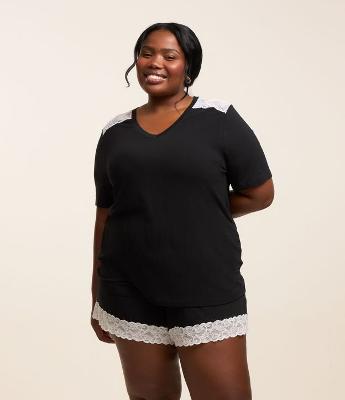 Pijama em Viscose com Renda Contrastante Curve & Plus Size