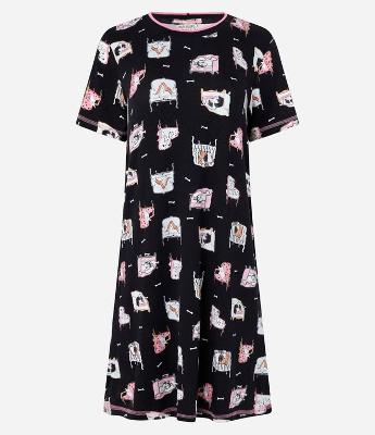 Camisola Curta em Viscose com Estampa de Pets no Sofá