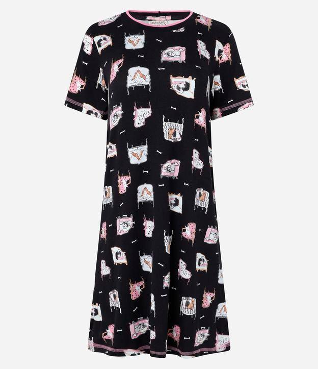 Camisola Curta em Viscose com Estampa de Pets no Sofá - 1